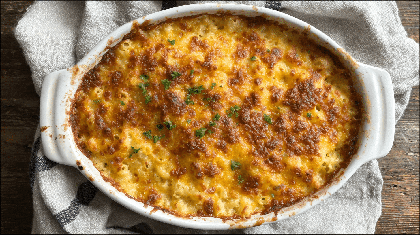 gluten free mac and cheese casserole baked golden brown