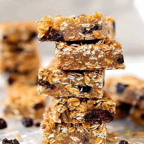 Finished master granola bars neatly arranged in a baking dish