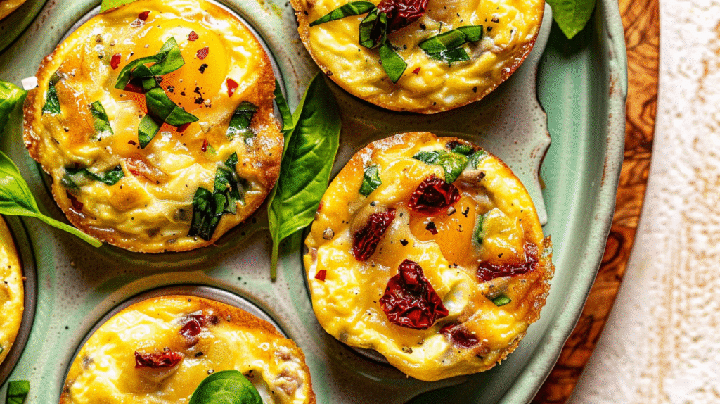 High protein cottage cheese egg bites on a rustic table