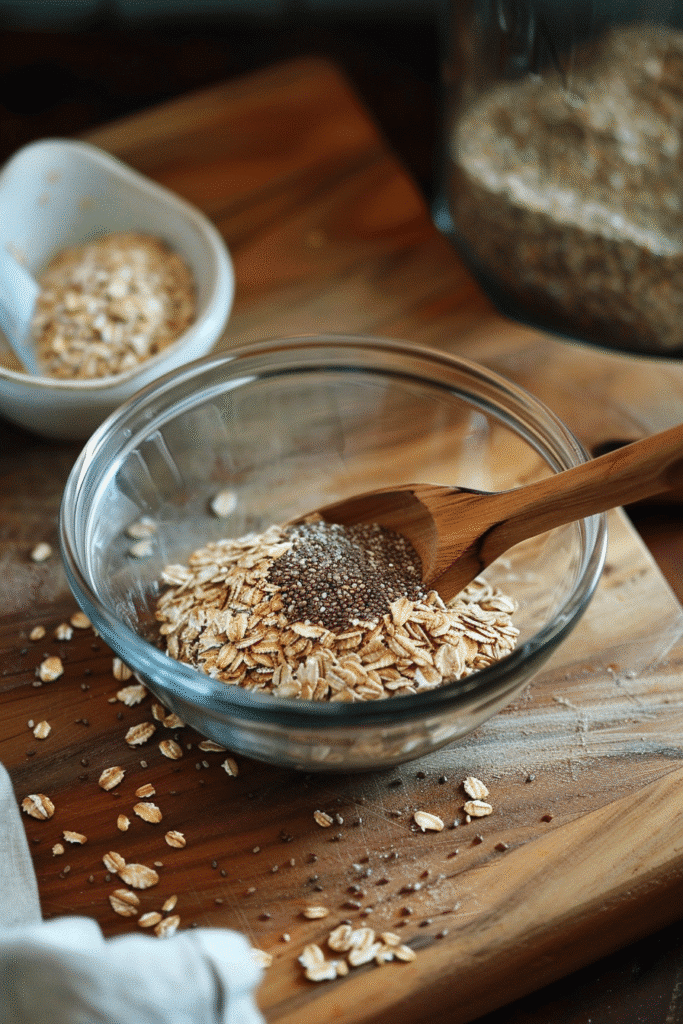 mixing oats and chia for cottage cheese overnight oats