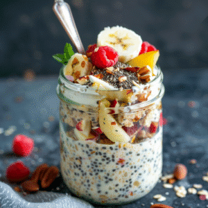 finished cottage cheese overnight oats in jar