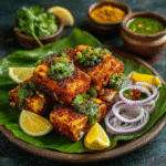 Served Indian tofu koliwada with chutney