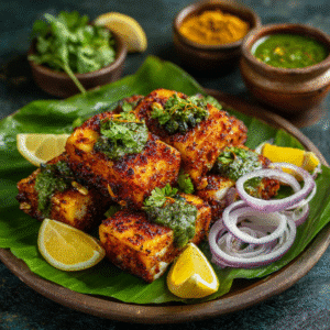 Served Indian tofu koliwada with chutney
