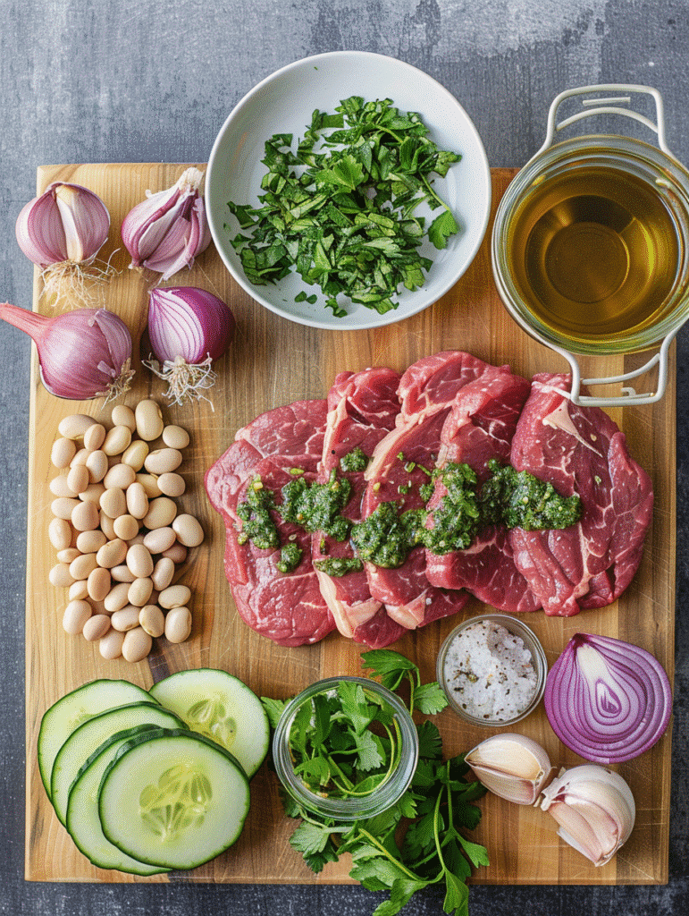 ingredients for steak chimichurri dense bean salad