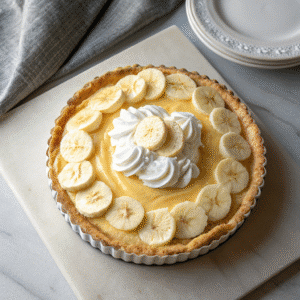 Banana Cream Pie recipe card with ingredients and instructions