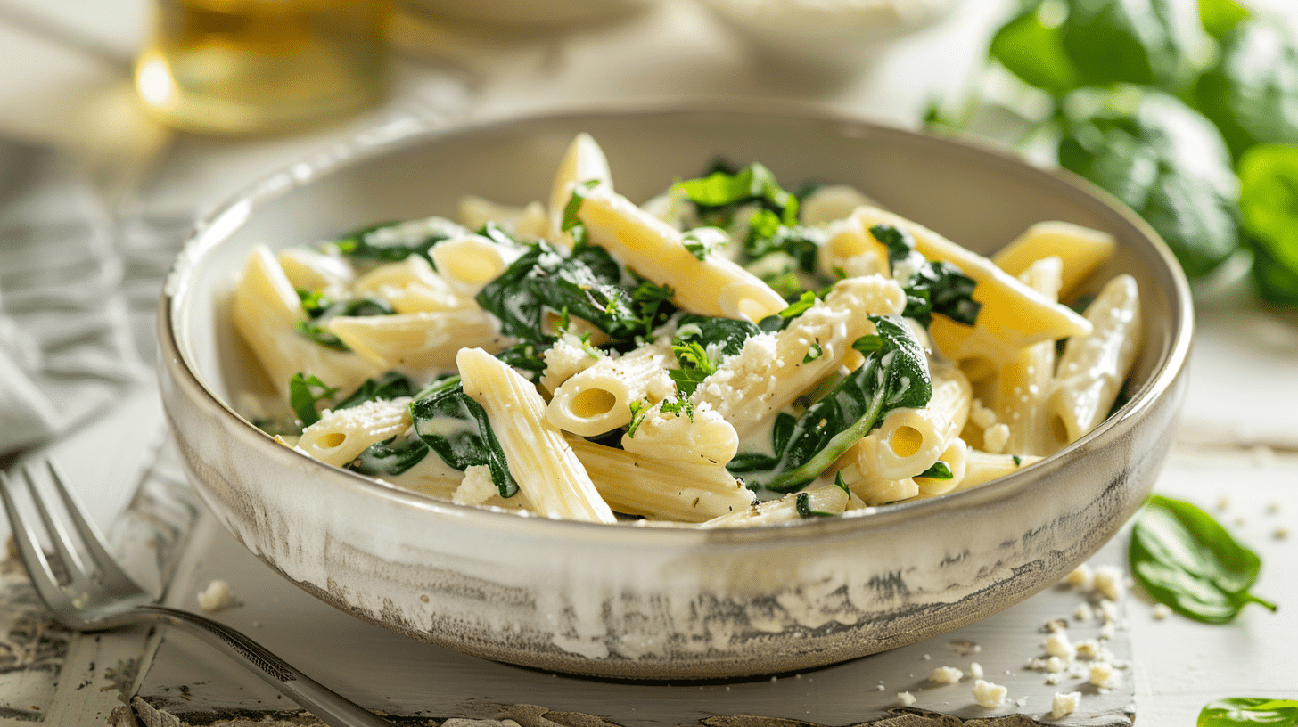 Creamy spinach ricotta pasta served in a bowl