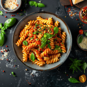 Recipe card showing ingredients and steps for 5-Ingredient Gluten-Free Pasta Dinners