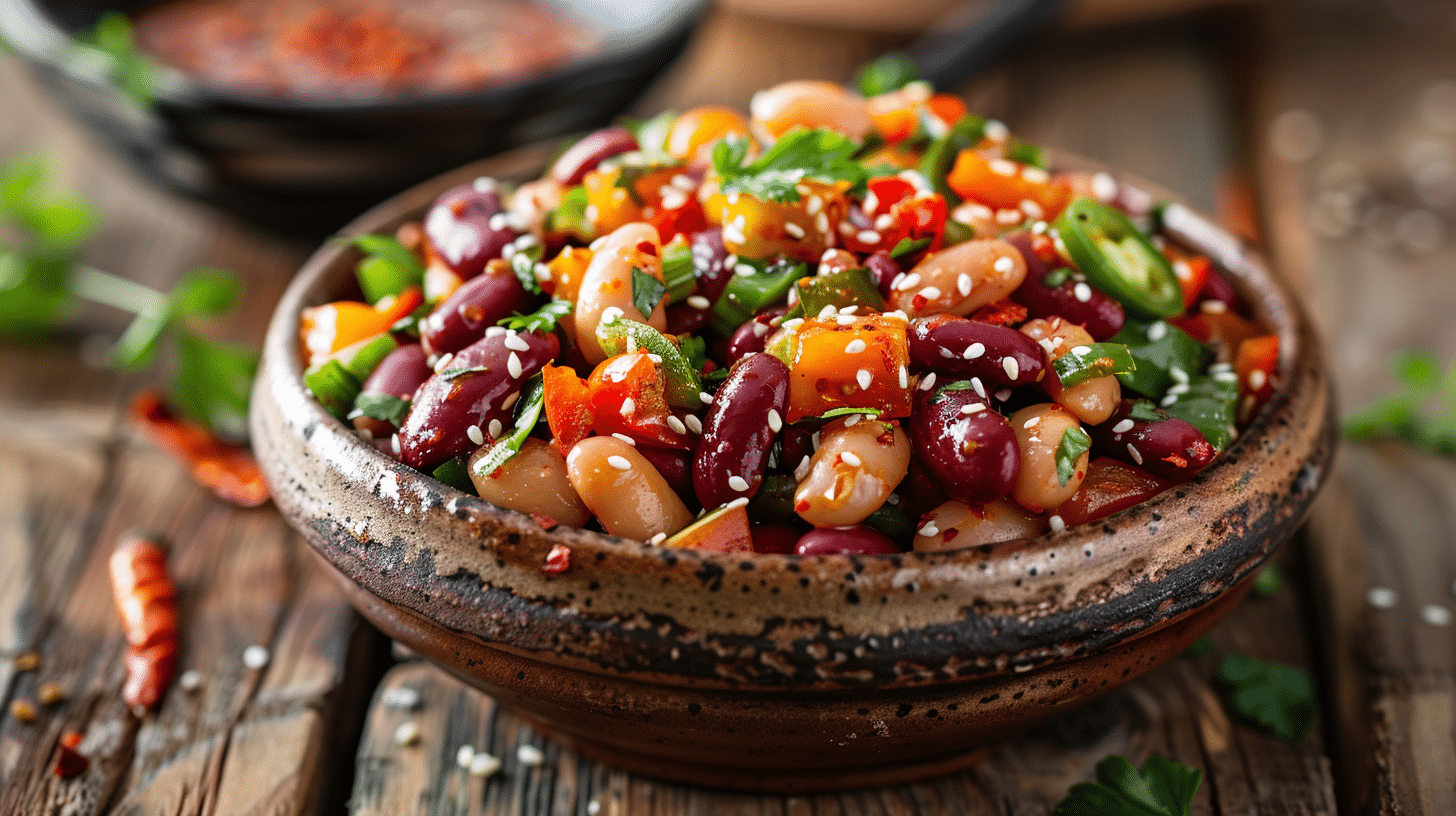 Korean BBQ dense bean salad vibrant close-up
