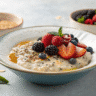 Overnight oats gluten-free served on a plate with fresh berries