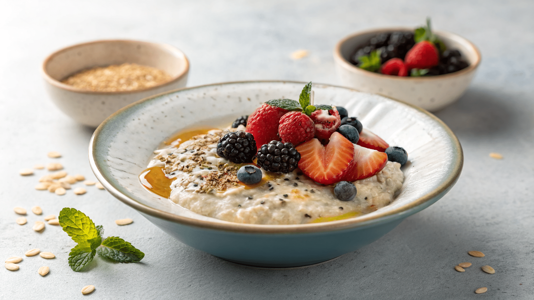 Overnight oats gluten-free served on a plate with fresh berries