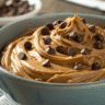 Peanut Butter & Chocolate Chip melting together in rustic bowl