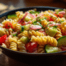 Cold pasta salad with gluten-free pasta and fresh vegetables