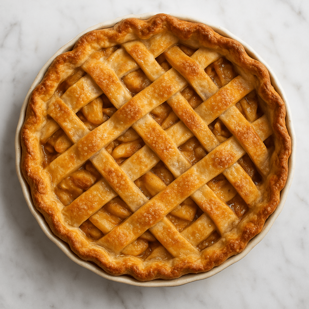 Freshly baked gluten-free apple pie with golden crust and bubbling apple filling