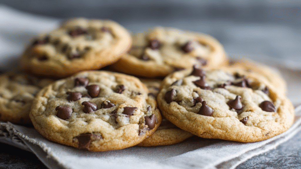 Soft and chewy pumpkin chocolate chip cookies on a rustic wooden plate with melty chocolate chips and autumn spices.