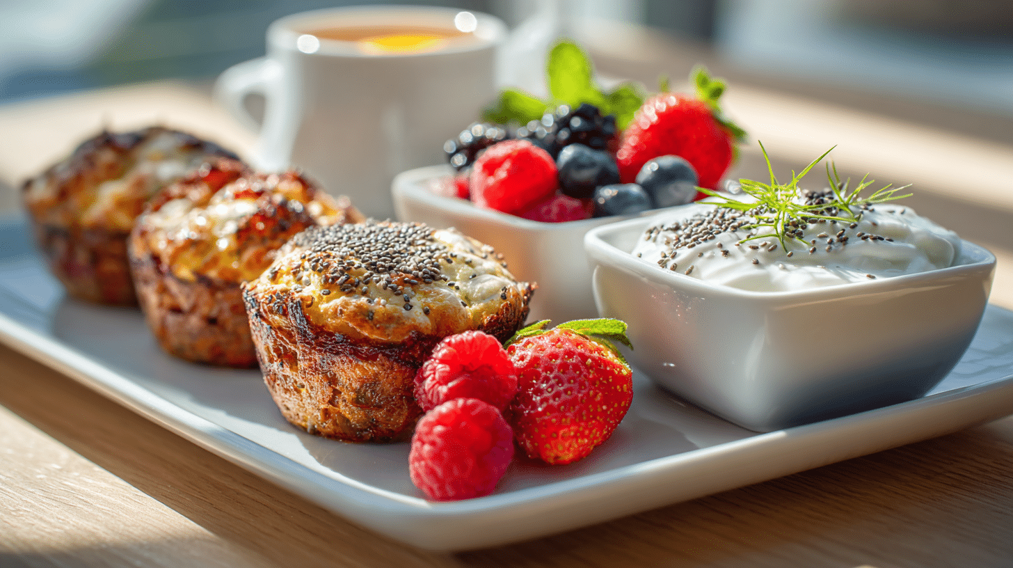 High-protein gluten-free breakfasts on modern kitchen countertop