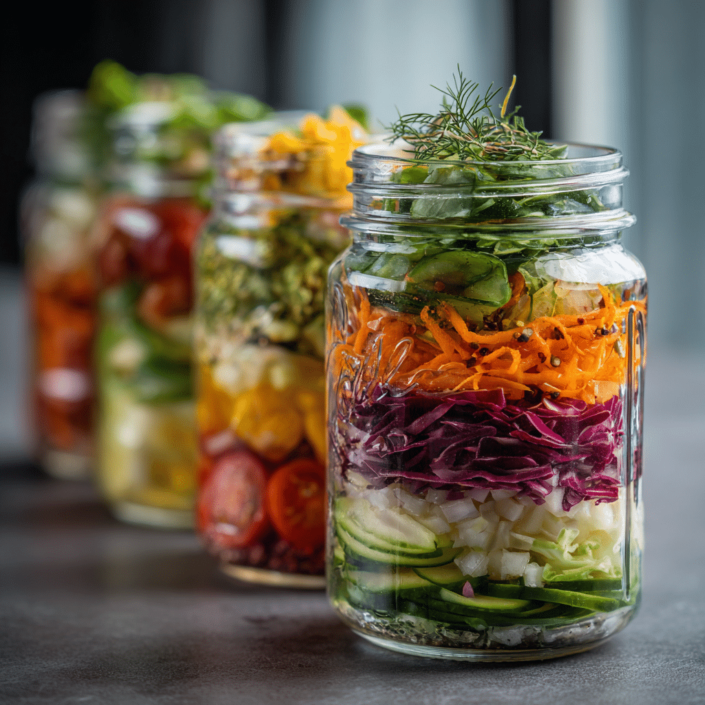 mason jar salads gluten-free layered ingredients jar