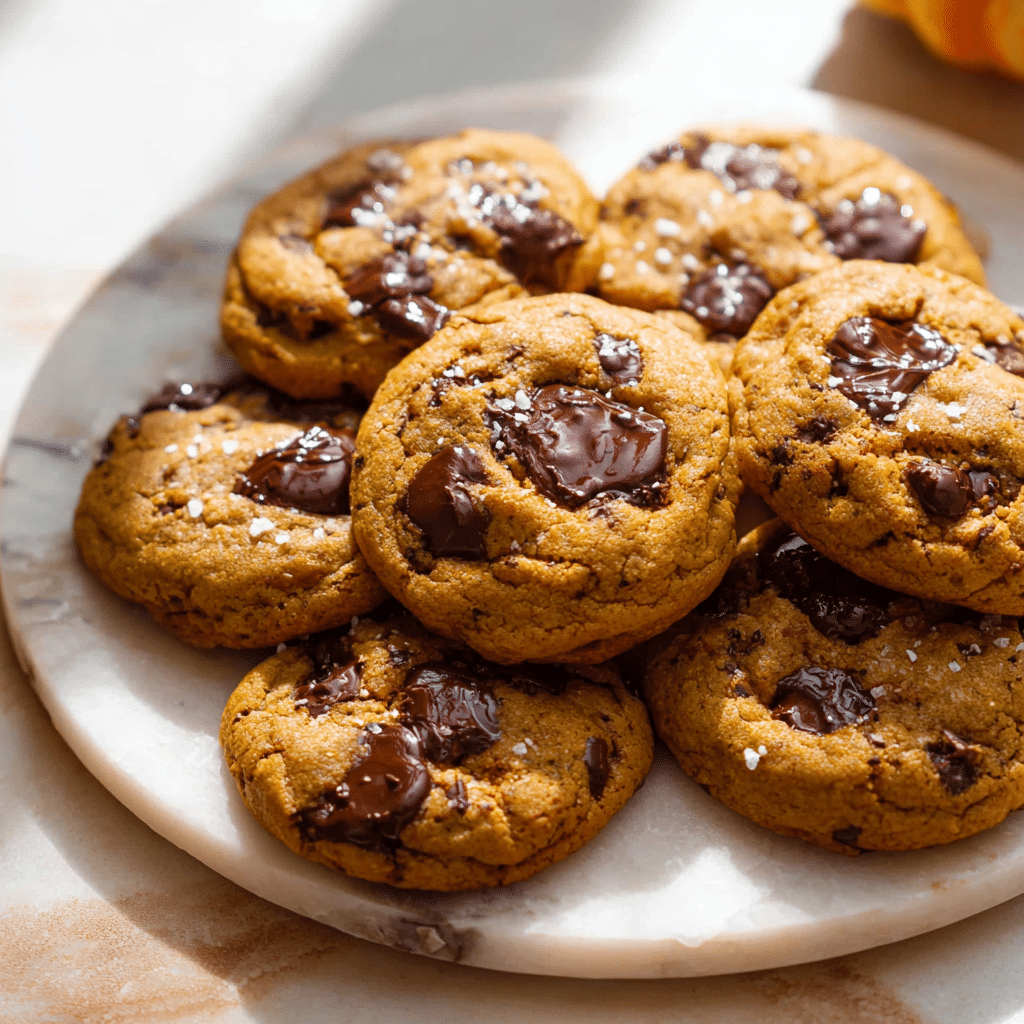Pumpkin cookies cooling slightly on a wire rack, ready to serve warm, cozy fall baking scene