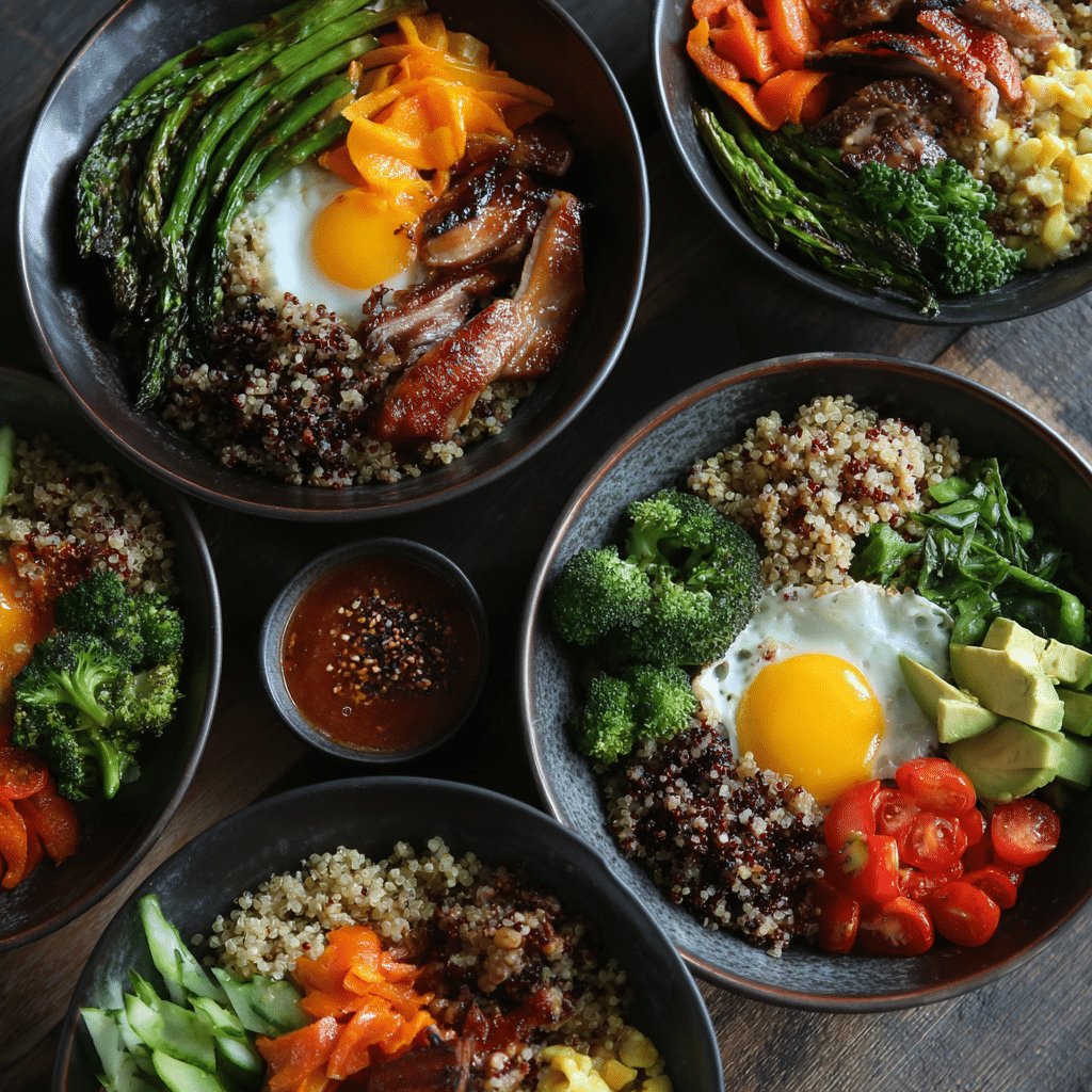 Ingredients for quinoa bowls meal prep