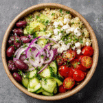 Recipe card for quinoa bowls meal prep