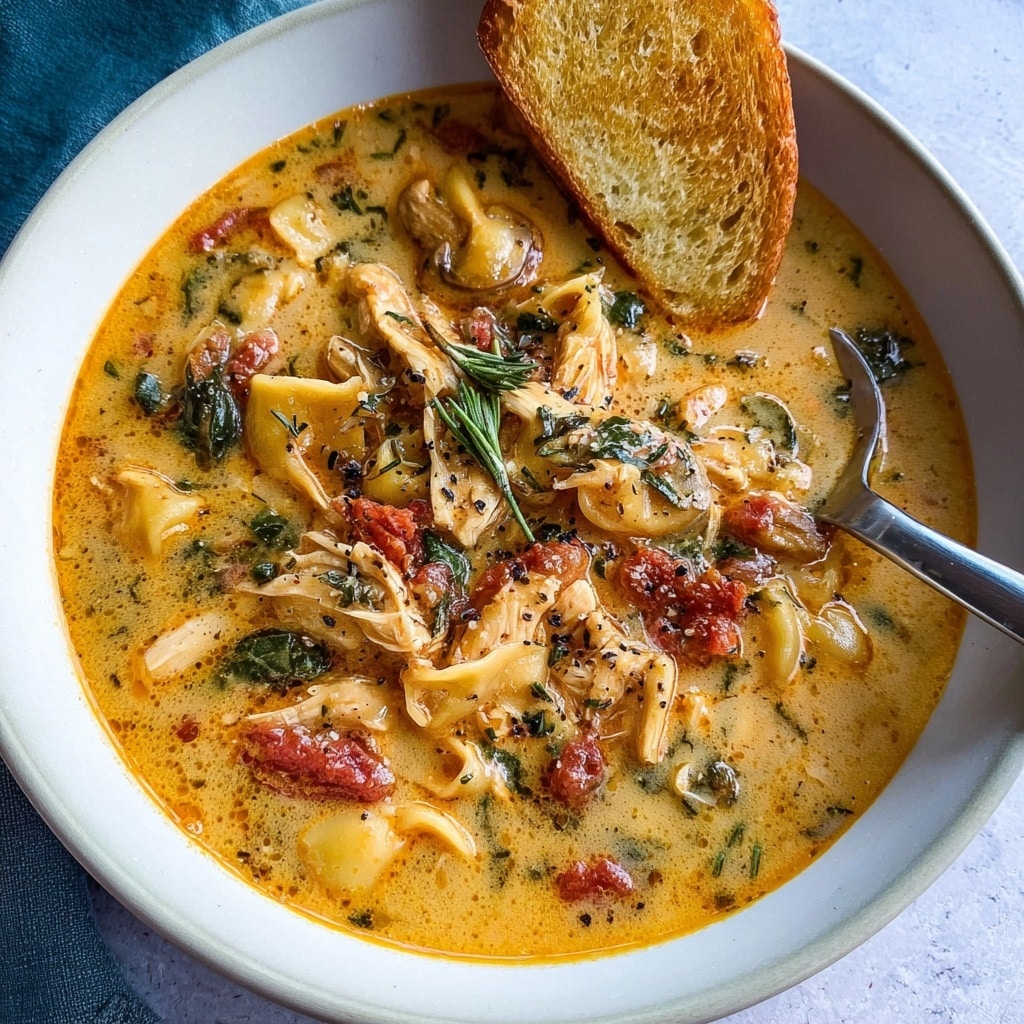 Hot Marry Me Chicken Soup in a bowl, garnished with seasoning and served fresh for a comforting homemade meal.