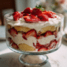 Gluten-Free Strawberry Cream Cheese Trifle layered with cake, cream cheese, and fresh strawberries.