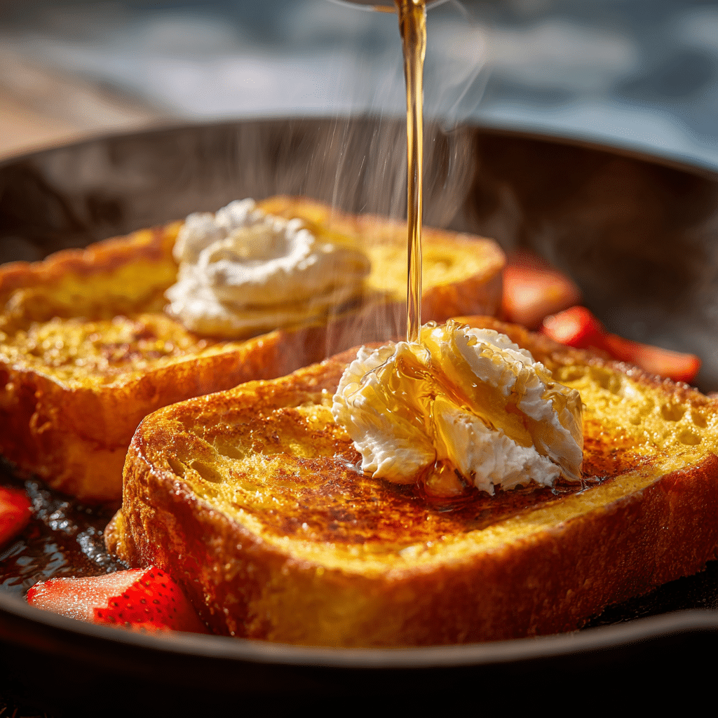 Serve Pumpkin French Toast hot with maple syrup, whipped cream, or fresh fruit for a cozy and delicious autumn breakfast.