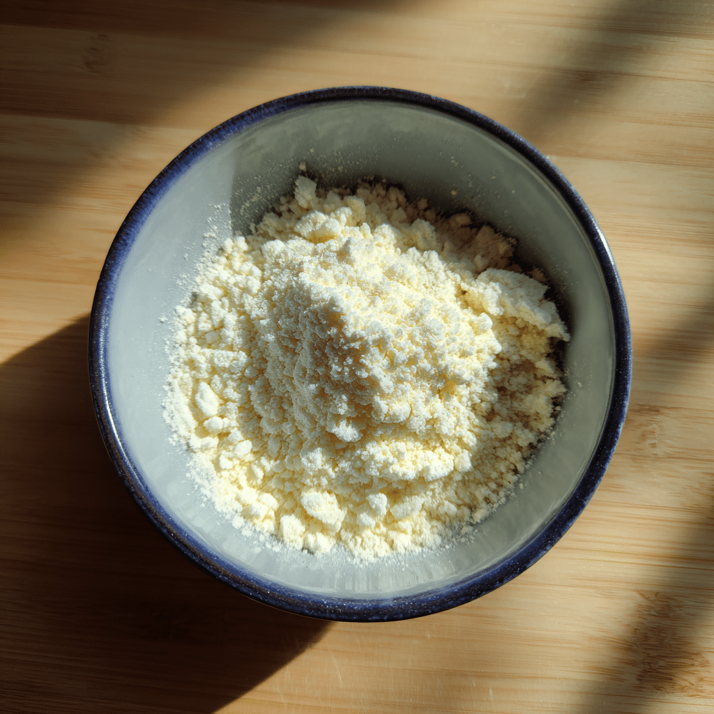 Almond flour measured in small bowl for Gluten-Free Brownie Recipe
