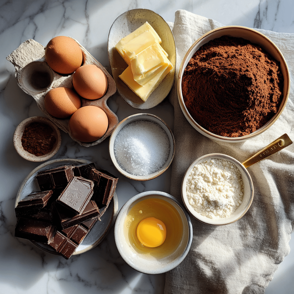 Ingredients for Gluten-Free Brownie Recipe laid out on counter