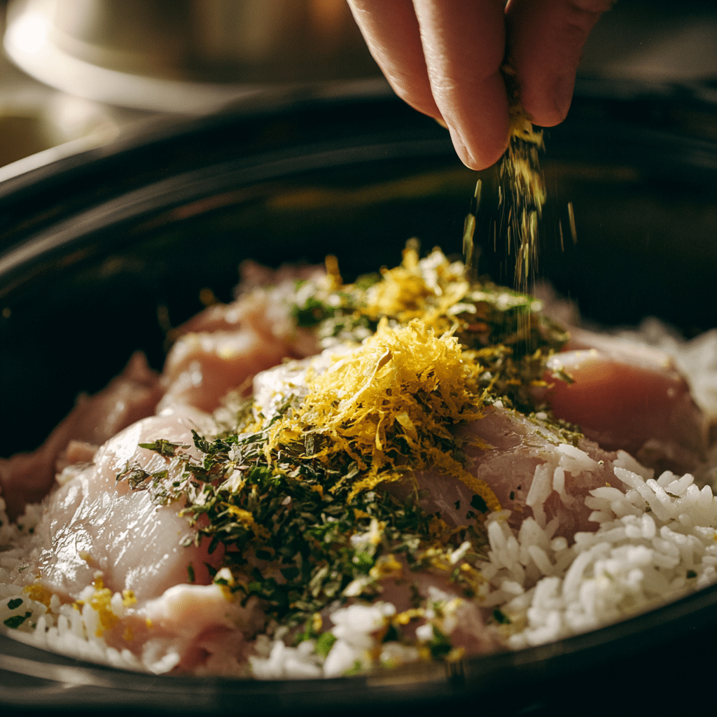 slow-cooker-lemon-herb-chicken-ingredients Ingredients for Slow Cooker Lemon Herb Chicken and Rice