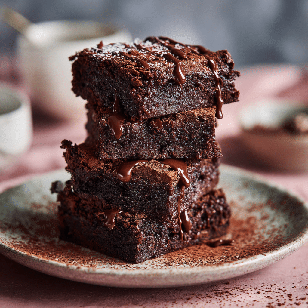 Stack of gluten-free brownies served on plate