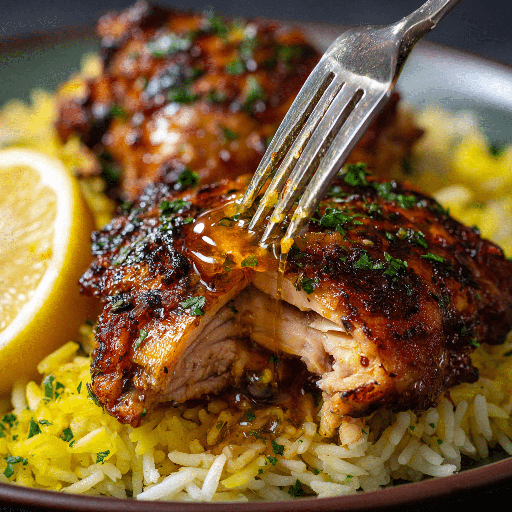 tender-slow-cooker-chicken-texture Tender chicken thigh from Slow Cooker Lemon Herb Chicken and Rice