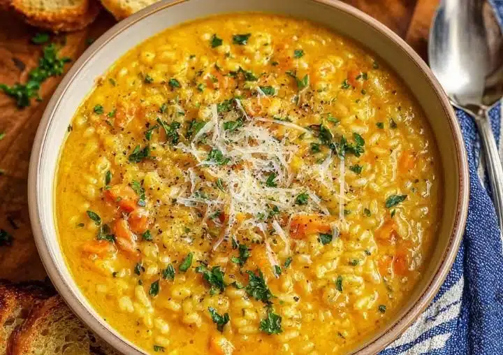 Bowl of Italian Penicillin Soup with fresh herbs and vegetables