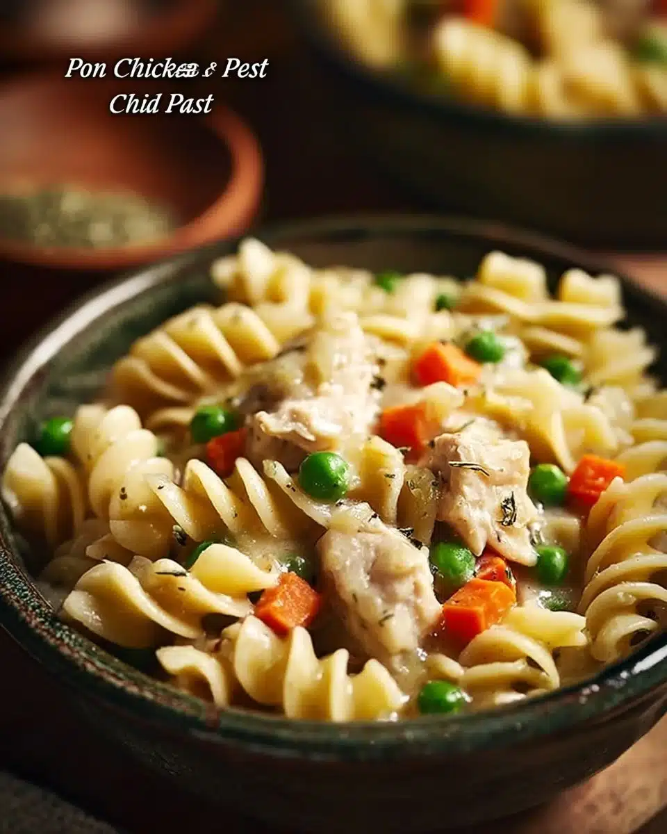 Delicious Chicken Pot Pie Pasta with creamy sauce and vegetables