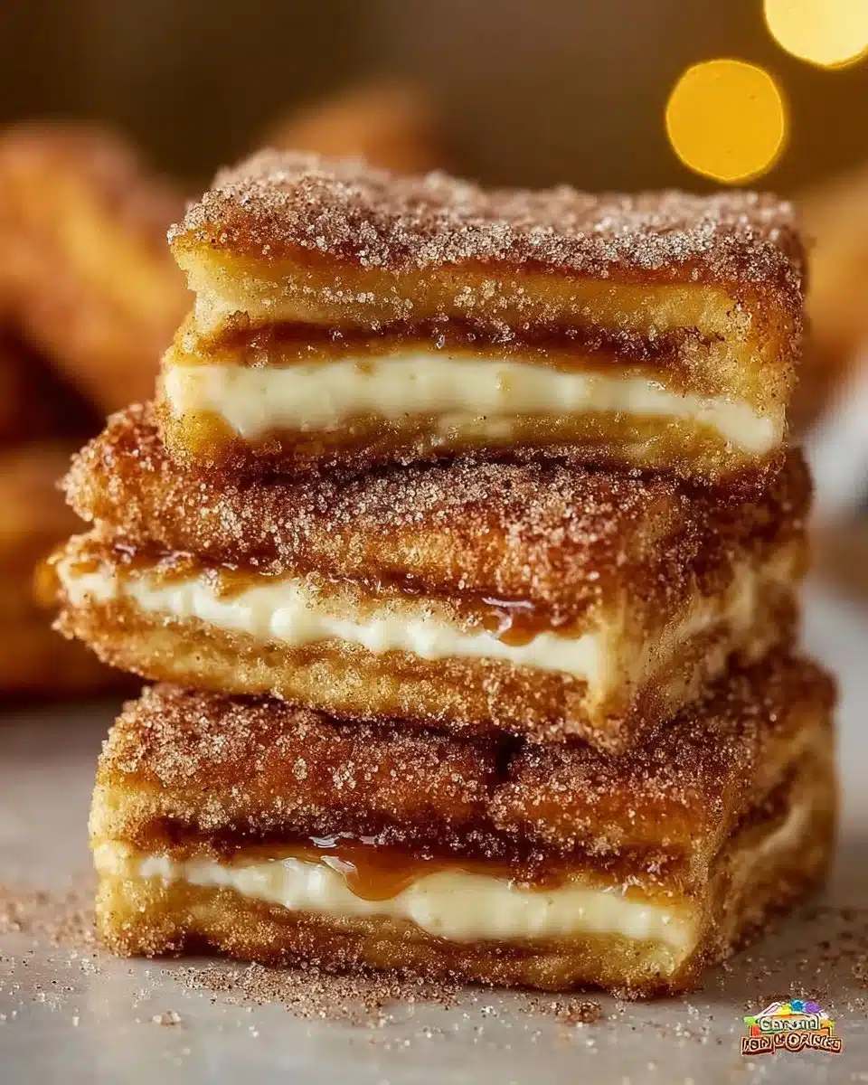 Delicious Churro Cheesecake topped with cinnamon sugar and drizzled with caramel