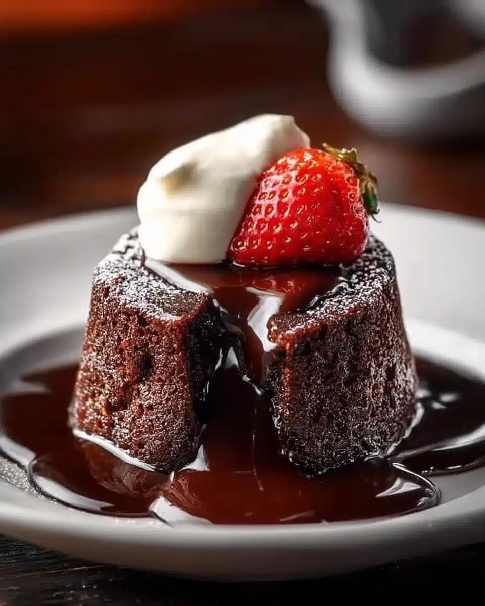 Delicious molten lava cakes from Chili's with rich chocolate sauce