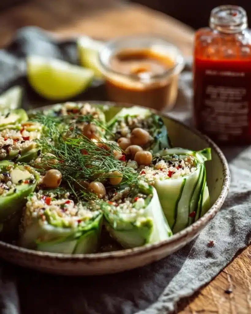 Delicious quinoa salad with avocado and chickpeas in a colorful bowl