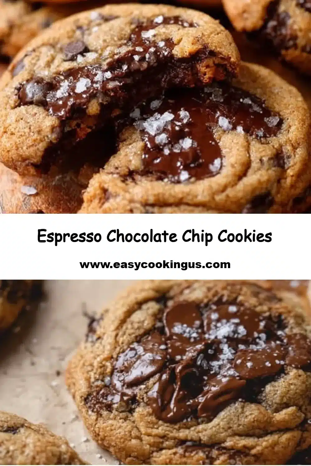 Freshly baked Espresso Chocolate Chip Cookies with rich chocolate chips