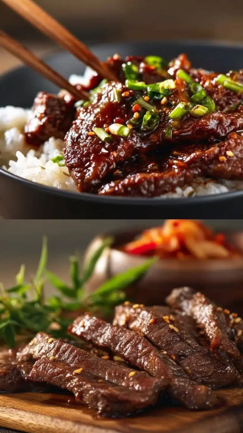 Delicious Korean Beef Bulgogi served with rice and vegetables