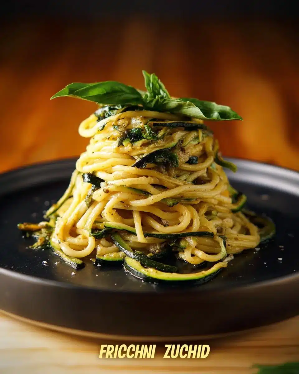 Delicious plate of Nerano Spaghetti with zucchini, cheese, and herbs