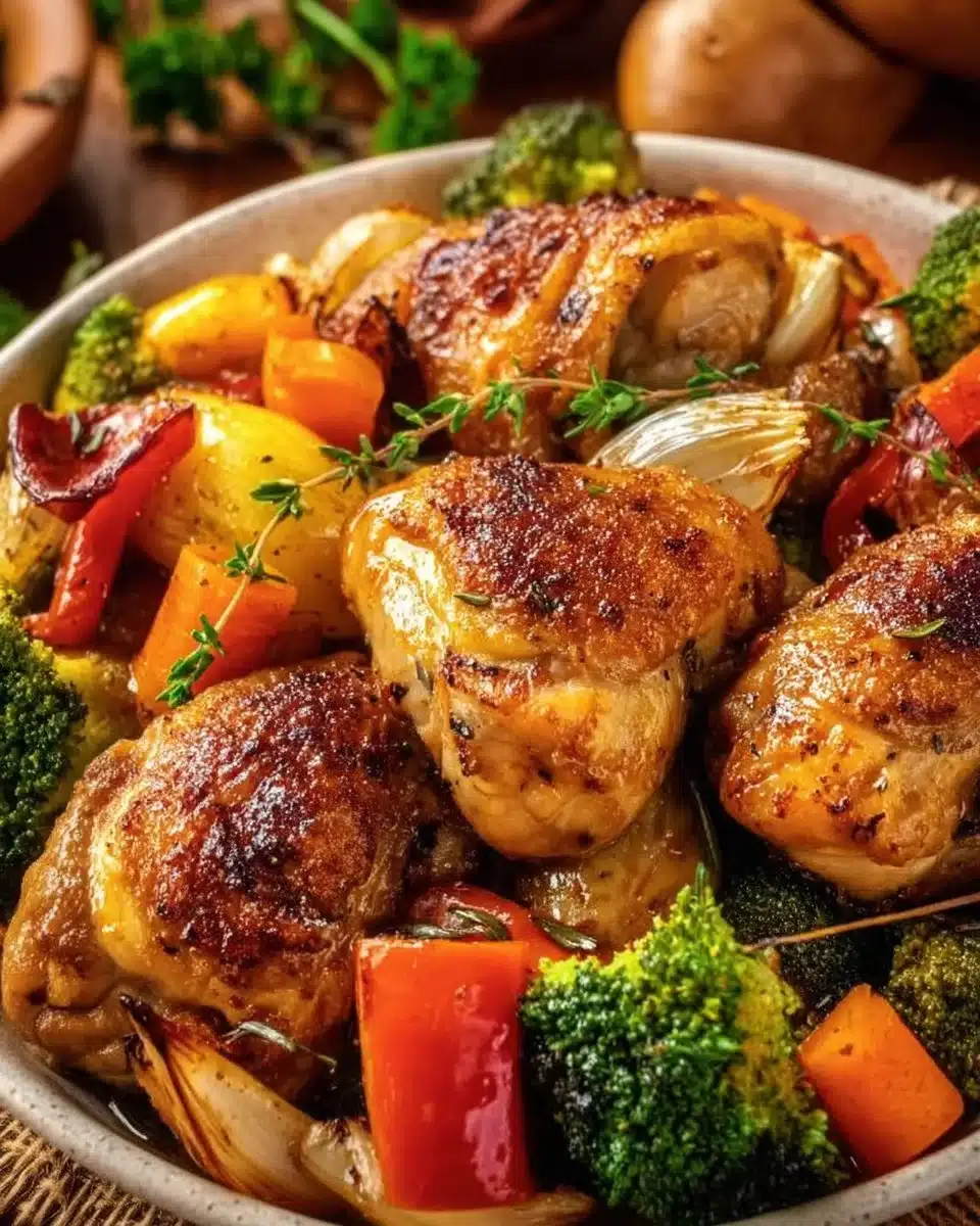 Delicious plate of roasted garlic chicken with fresh vegetables