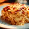 Spicy Southern Cheesy Chicken Spaghetti Casserole served in a dish