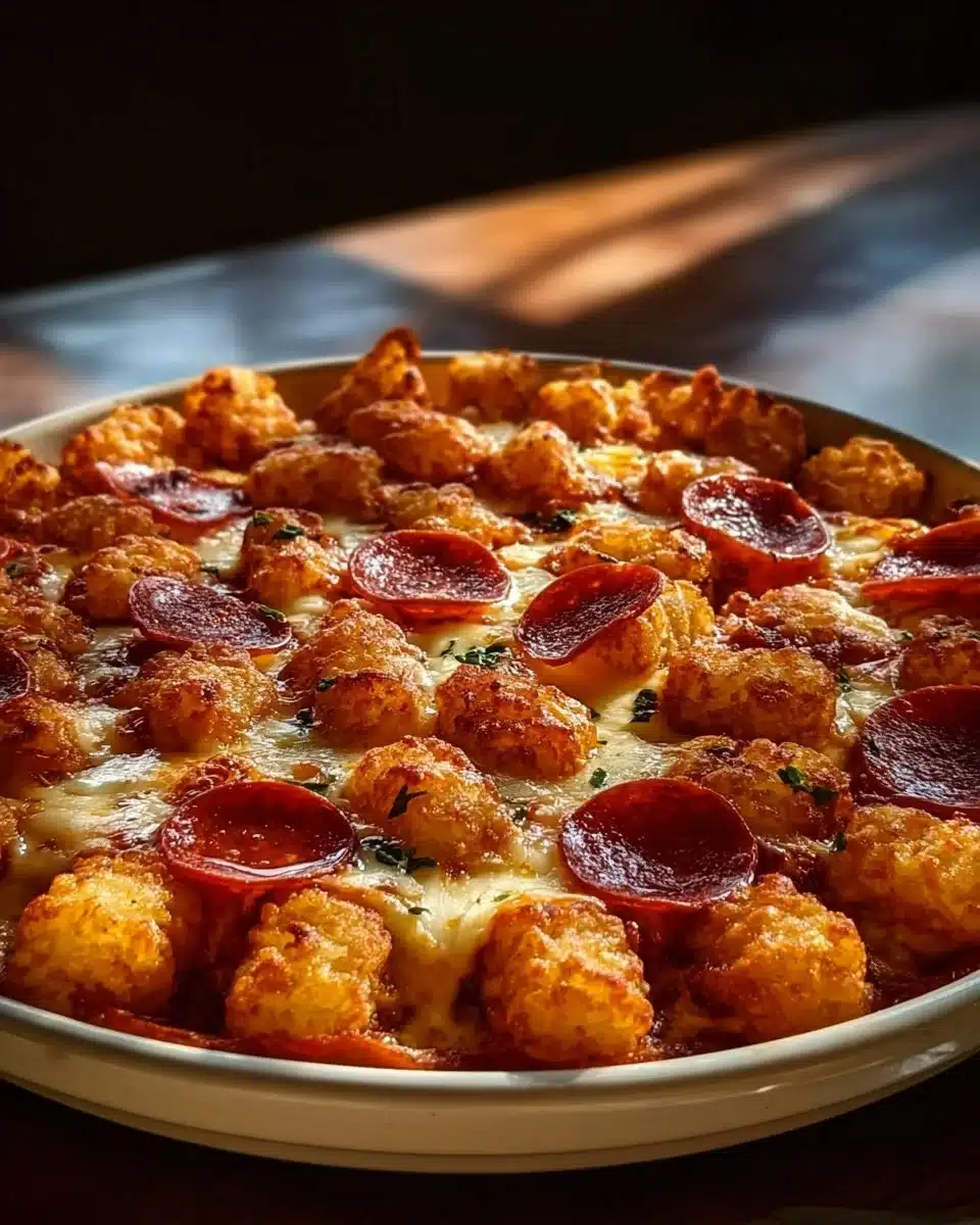 Tater Tot Pizza Casserole served on a plate