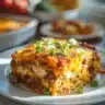 Delicious ultimate overnight breakfast casserole served in a dish.