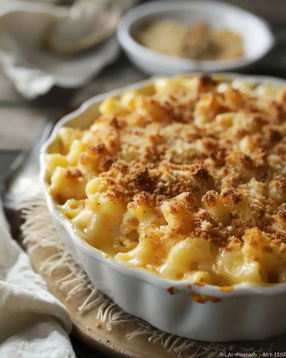 Baked Mac and Cheese with Crispy Breadcrumb Topping