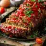 Deliciously cooked best meatloaf served on a plate with herbs and spices.