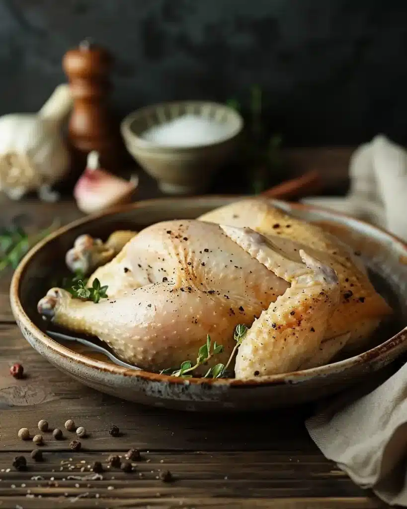 Delicious boiled chicken ready for healthy meal preparation