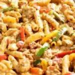Delicious Chicken Fajita Pasta with chicken, peppers, and pasta in a creamy sauce