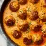 Chicken Paprikash Meatballs served with paprika sauce and herbs