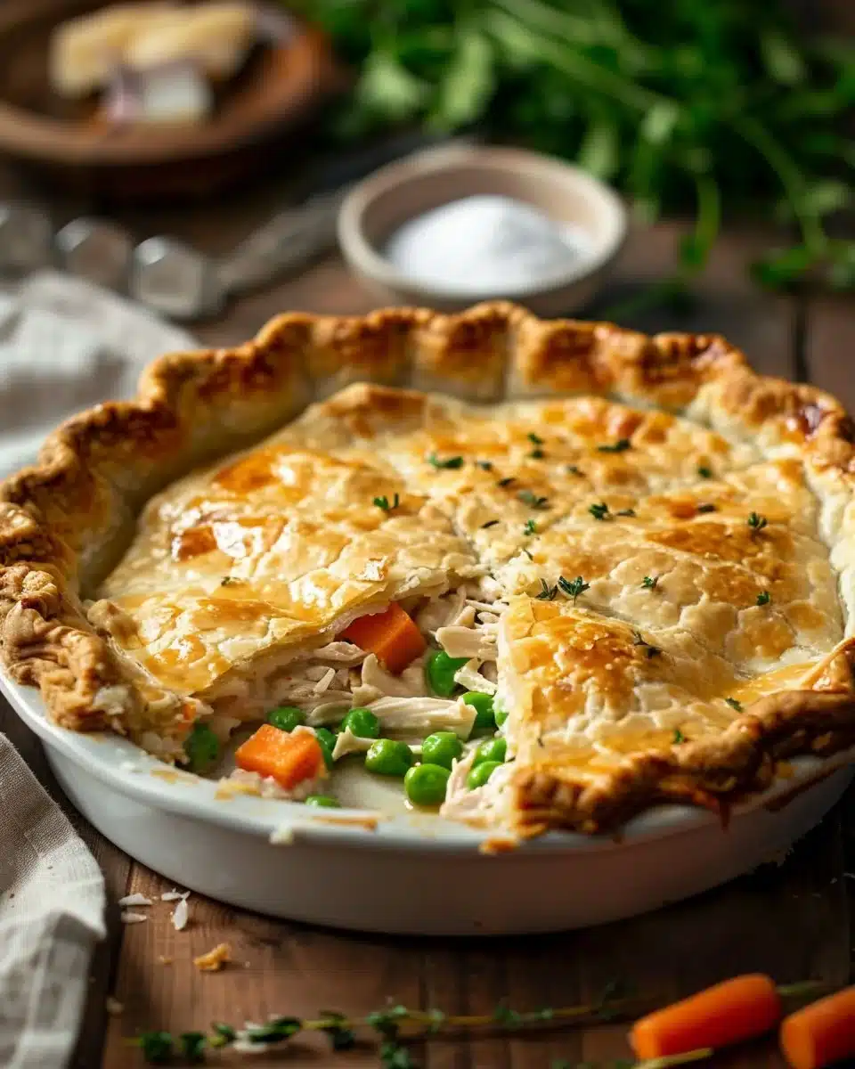 Delicious homemade Chicken Pie with tender chicken and golden crust