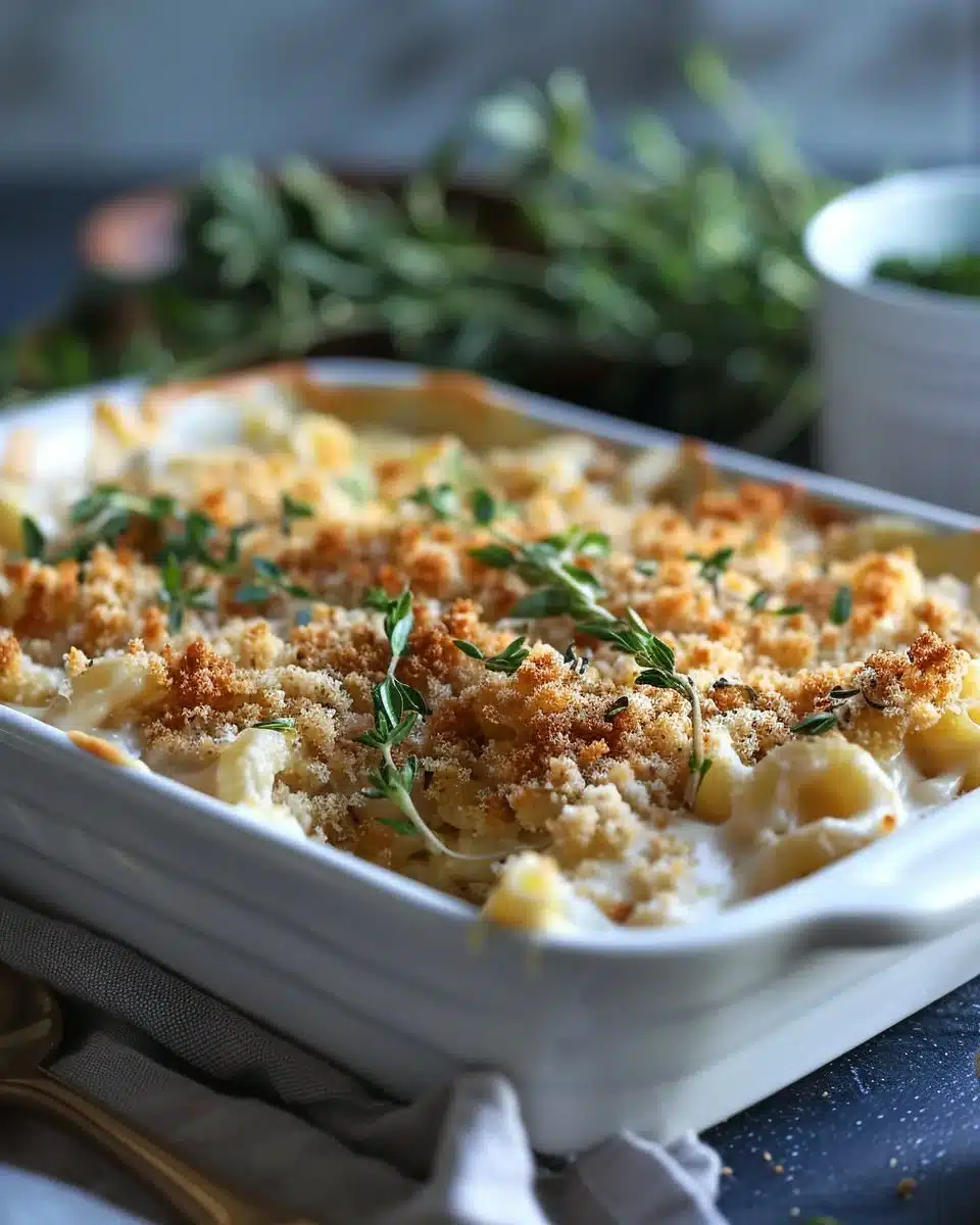 Creamy Baked Mac and Cheese with Crispy Breadcrumb Topping